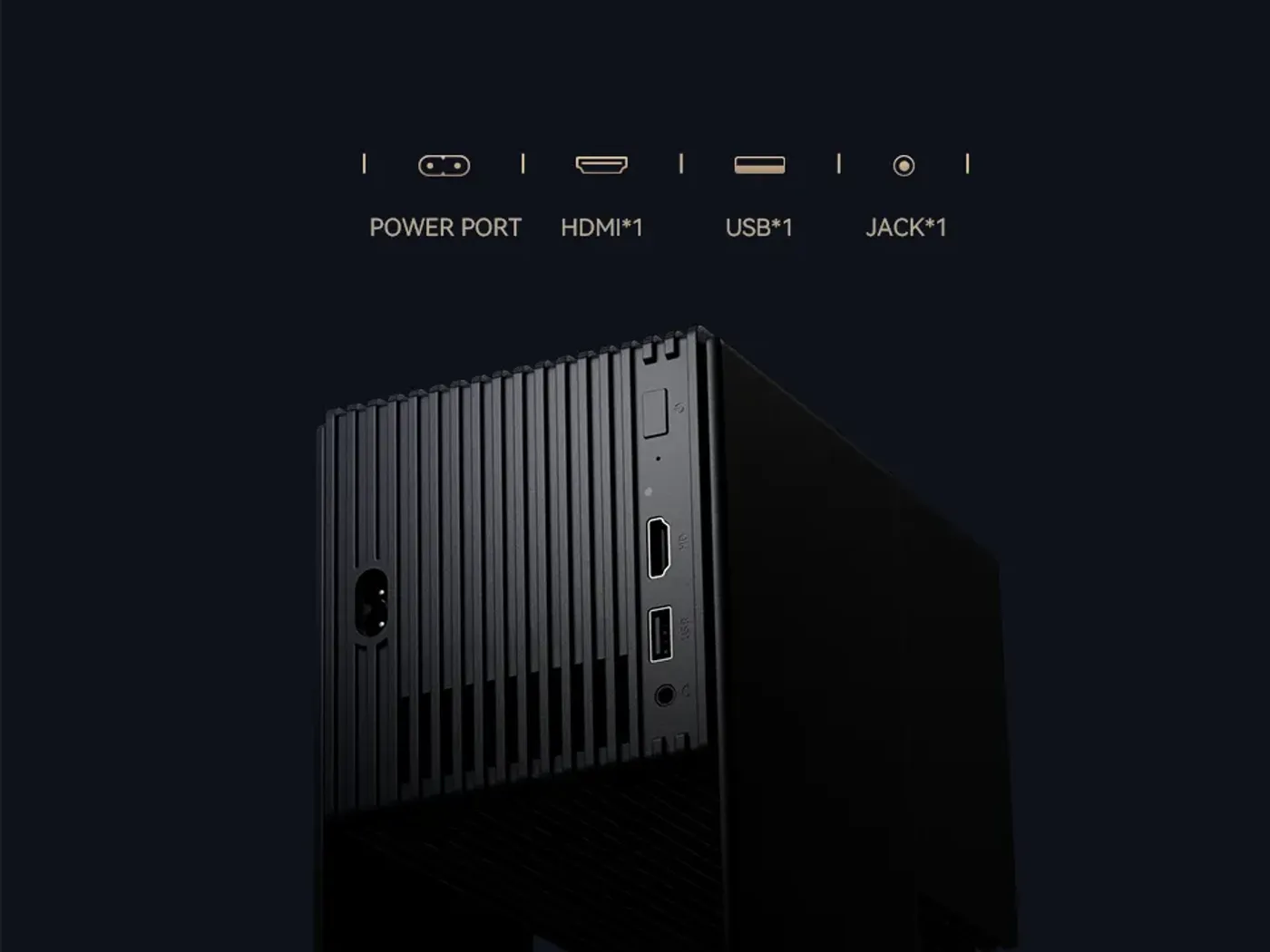 Complete connectivity ports including HDMI, USB, and audio interfaces