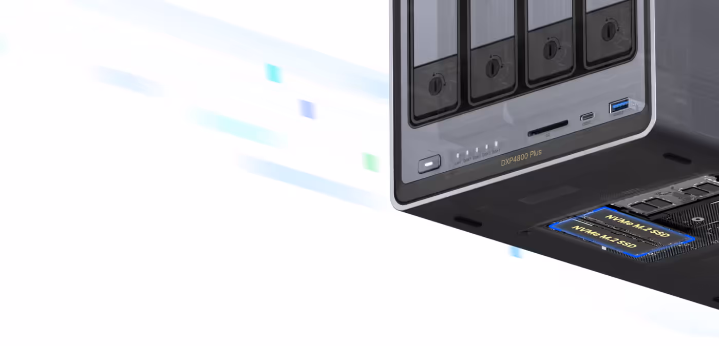 UGREEN NASync DXP4800 Plus with dual NVMe M.2 SSD slots for fast caching and improved read write performance