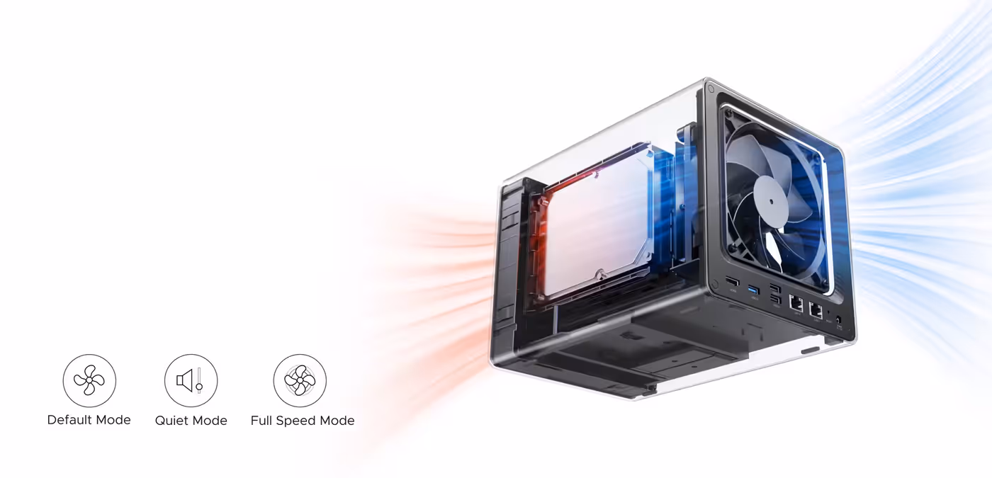 UGREEN NASync cooling system with quiet fan and efficient heat dissipation design.