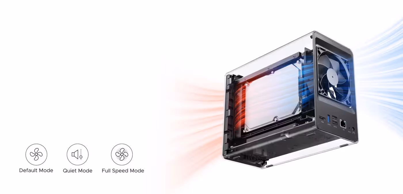 UGREEN NASync DXP2800 whisper-quiet cooling system showing efficient heat dissipation fans