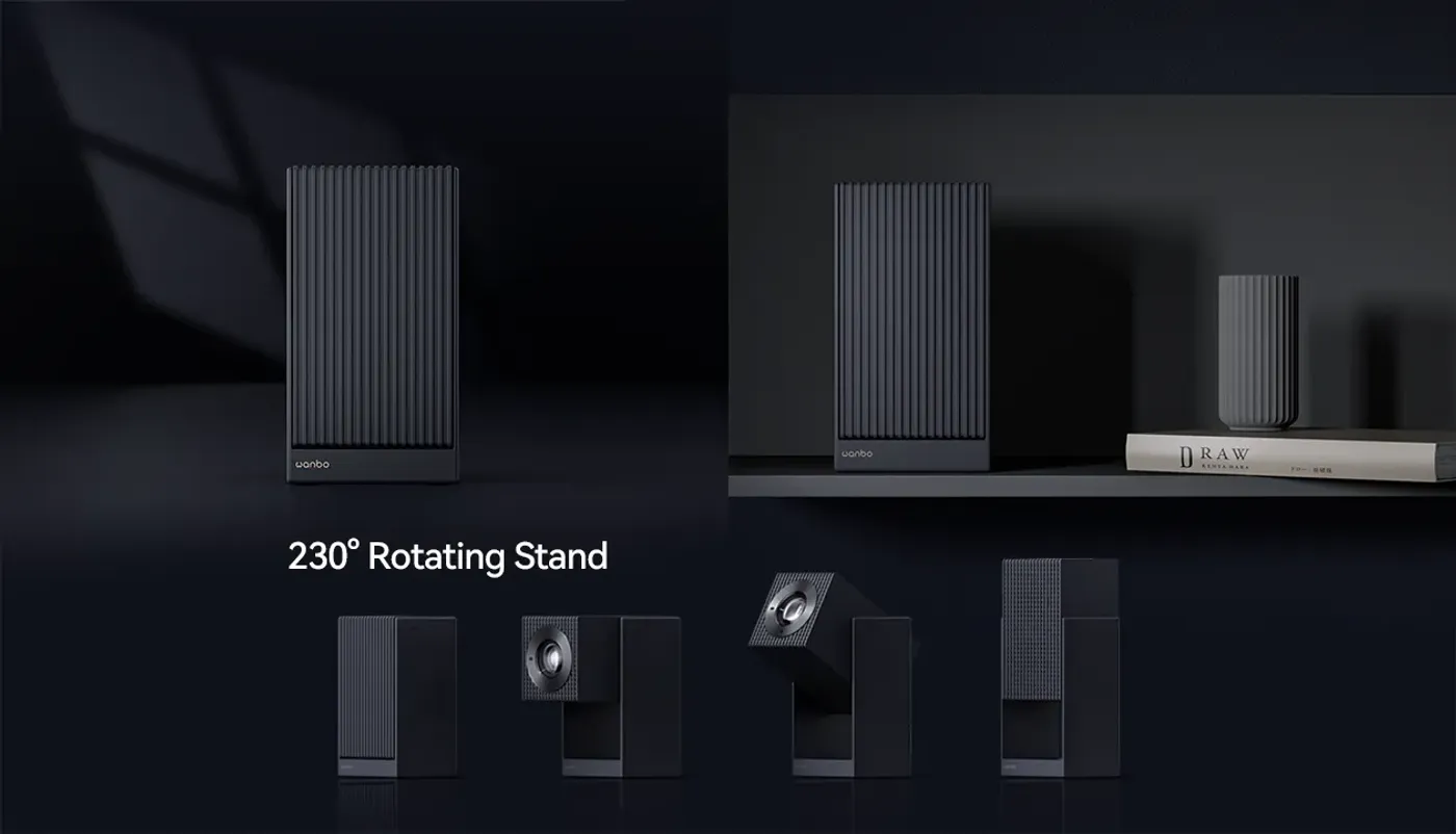 Wanbo Cube 2 Pro featuring minimalist design with adjustable stand and ventilation system