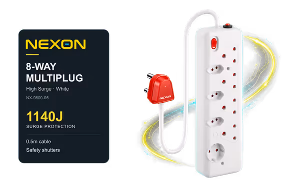 Nexon 8-Way High Surge Multiplug 0.5m - White - image 1 Nexon 8-Way High Surge Multiplug 0.5m - White - image 1