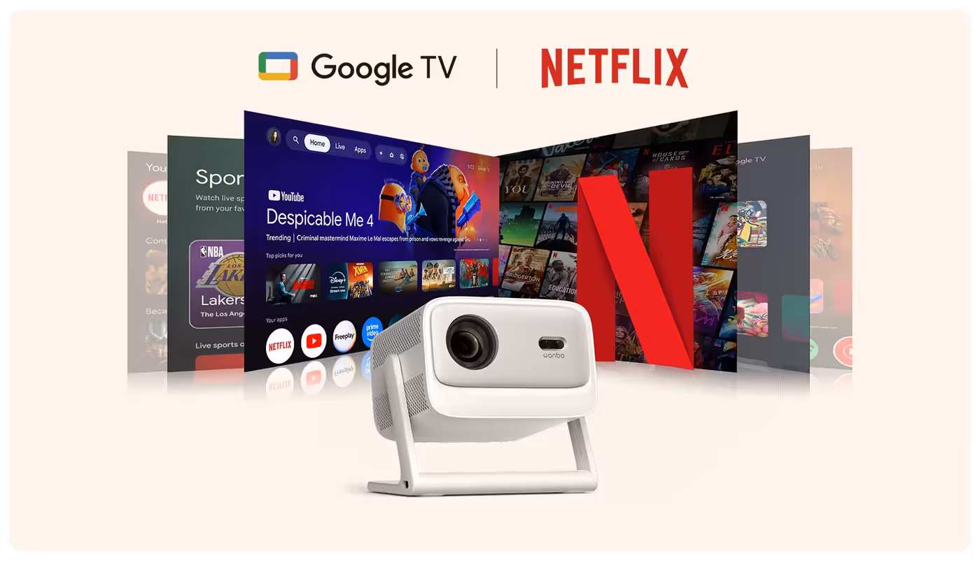 Interface of the Vali 1 Pro Google TV platform with Netflix and app icons
