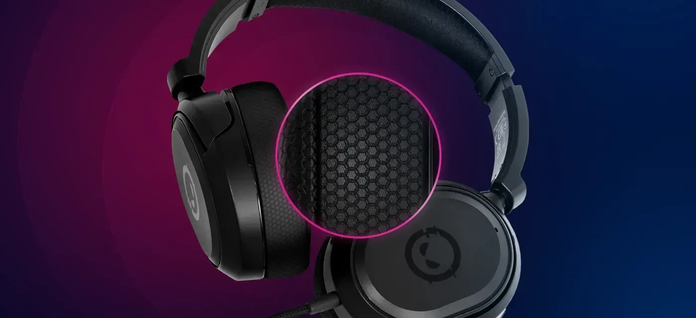 Close-up of Kaya 360 rotating earcups with fabric padding