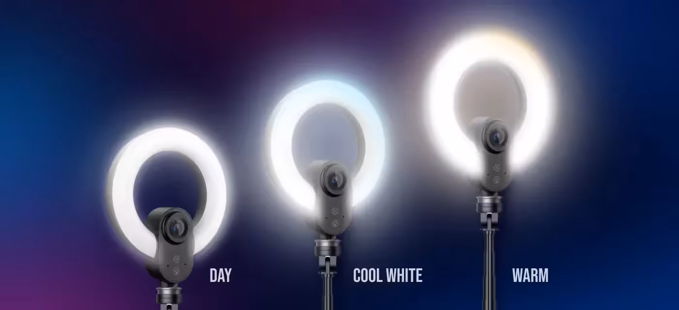5.5-inch ring light with 36 LEDs providing adjustable brightness and color temperature