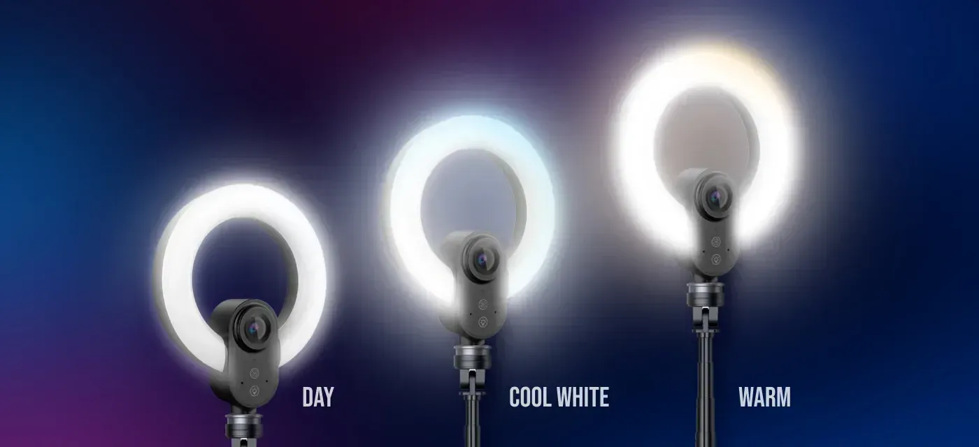 5.5-inch ring light with 36 LEDs providing adjustable brightness and color temperature