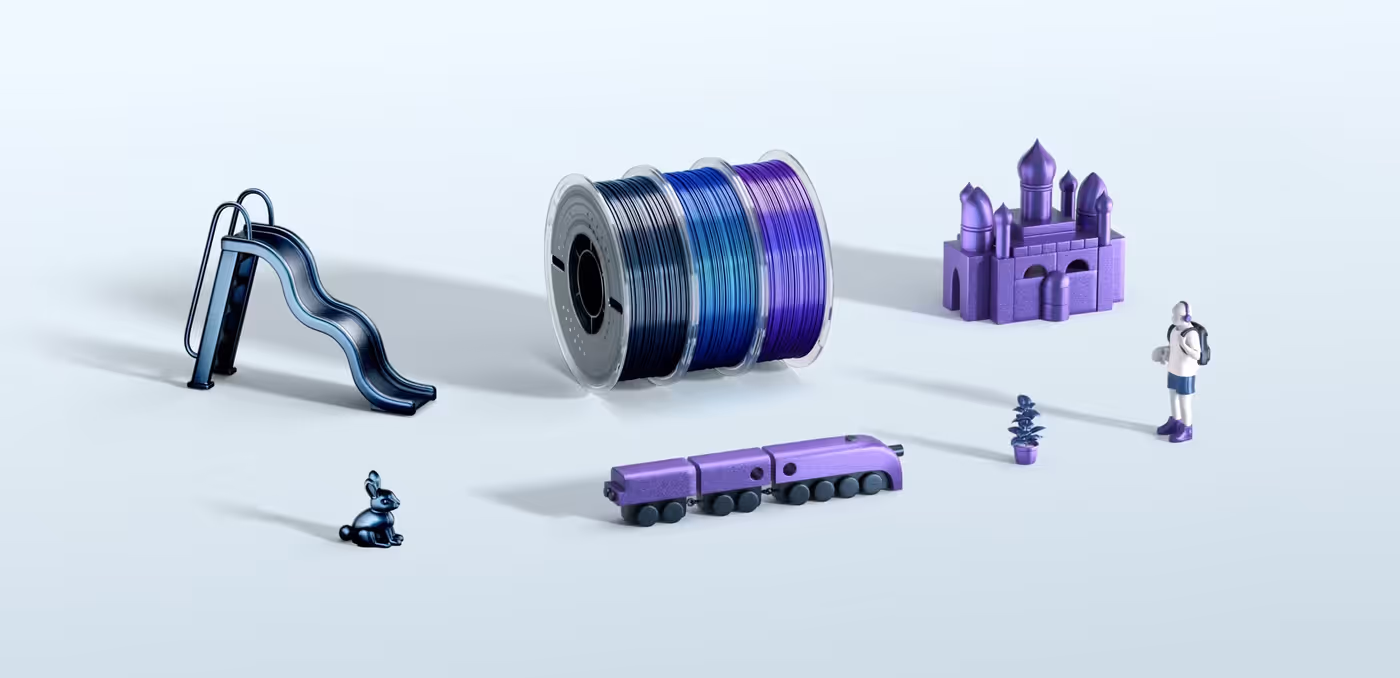 Close-up of printed model featuring dynamic shimmer and color shifts