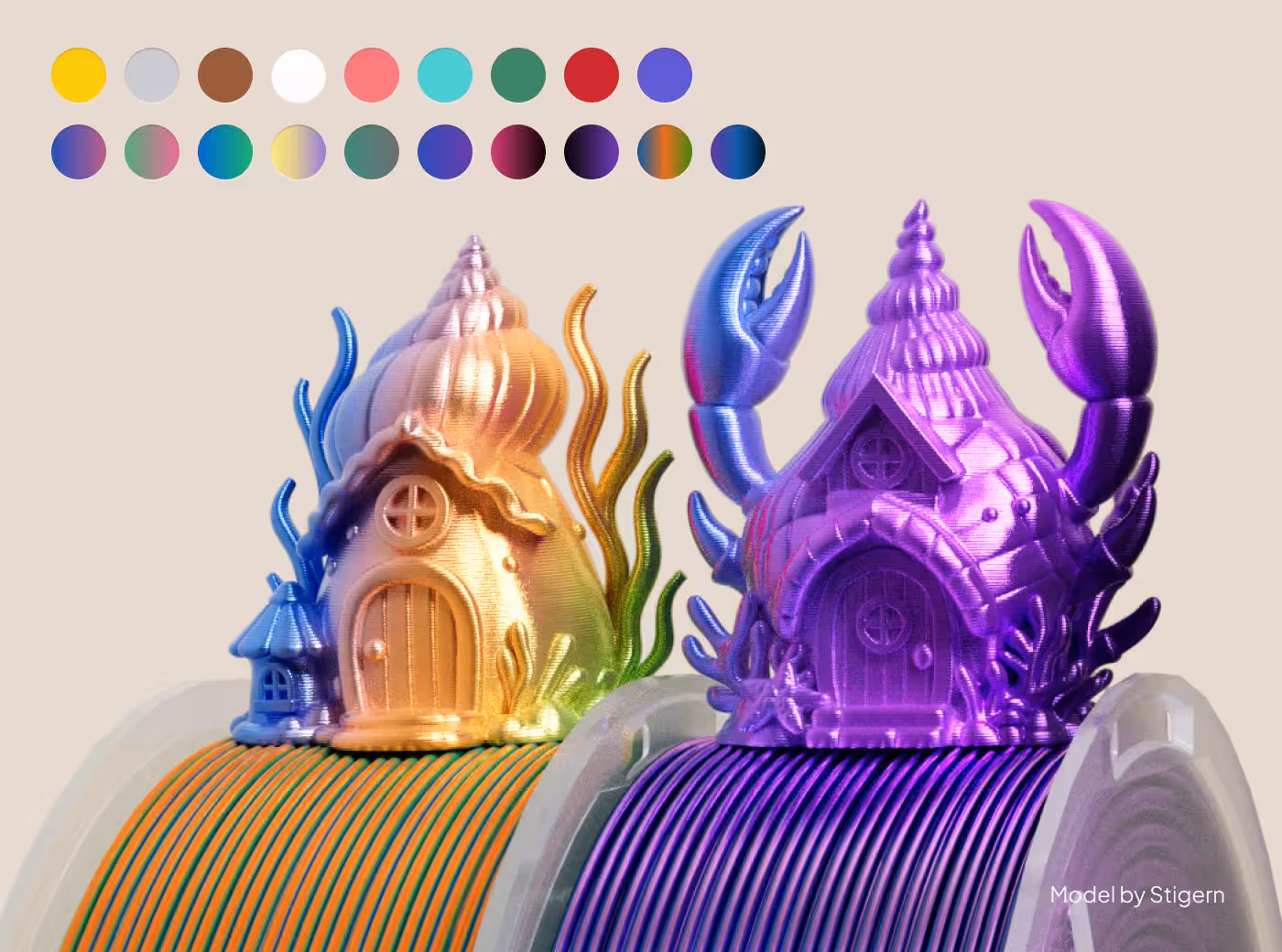 Wide range of lustrous silk color options for 3D printing