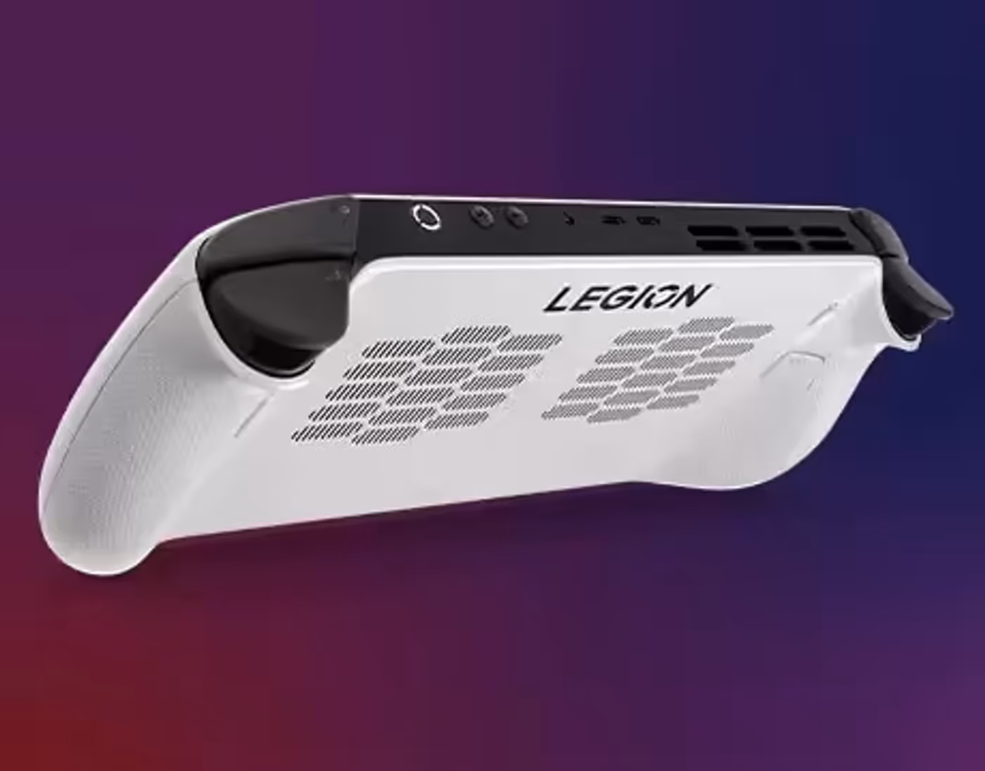 Angled bottom view of Lenovo Legion Go S Gen 1 (8") showcasing cooling vents and rear triggers.