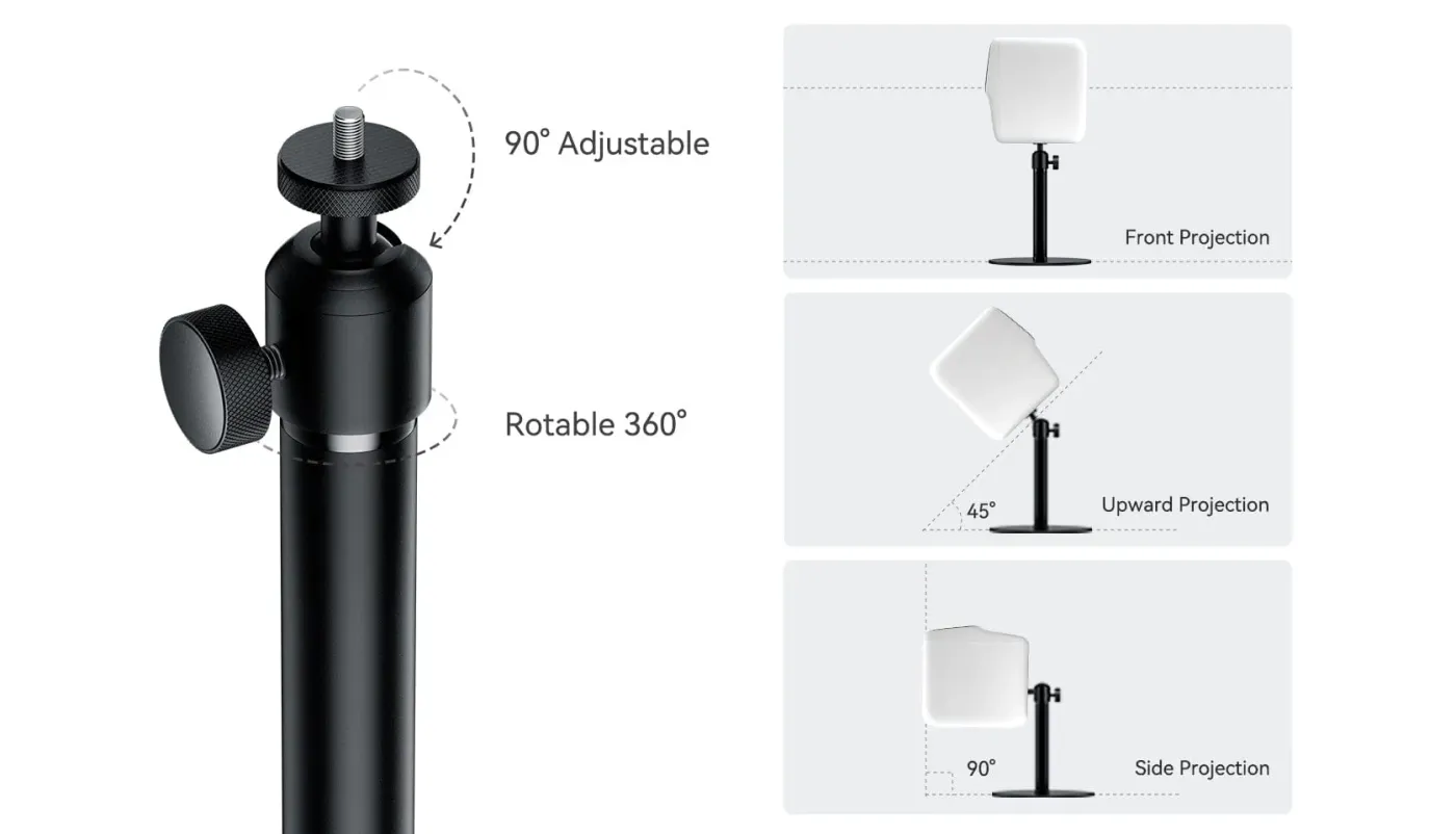 Adjustable 360-degree ball-head mount showing rotational and pitch adjustment capabilities