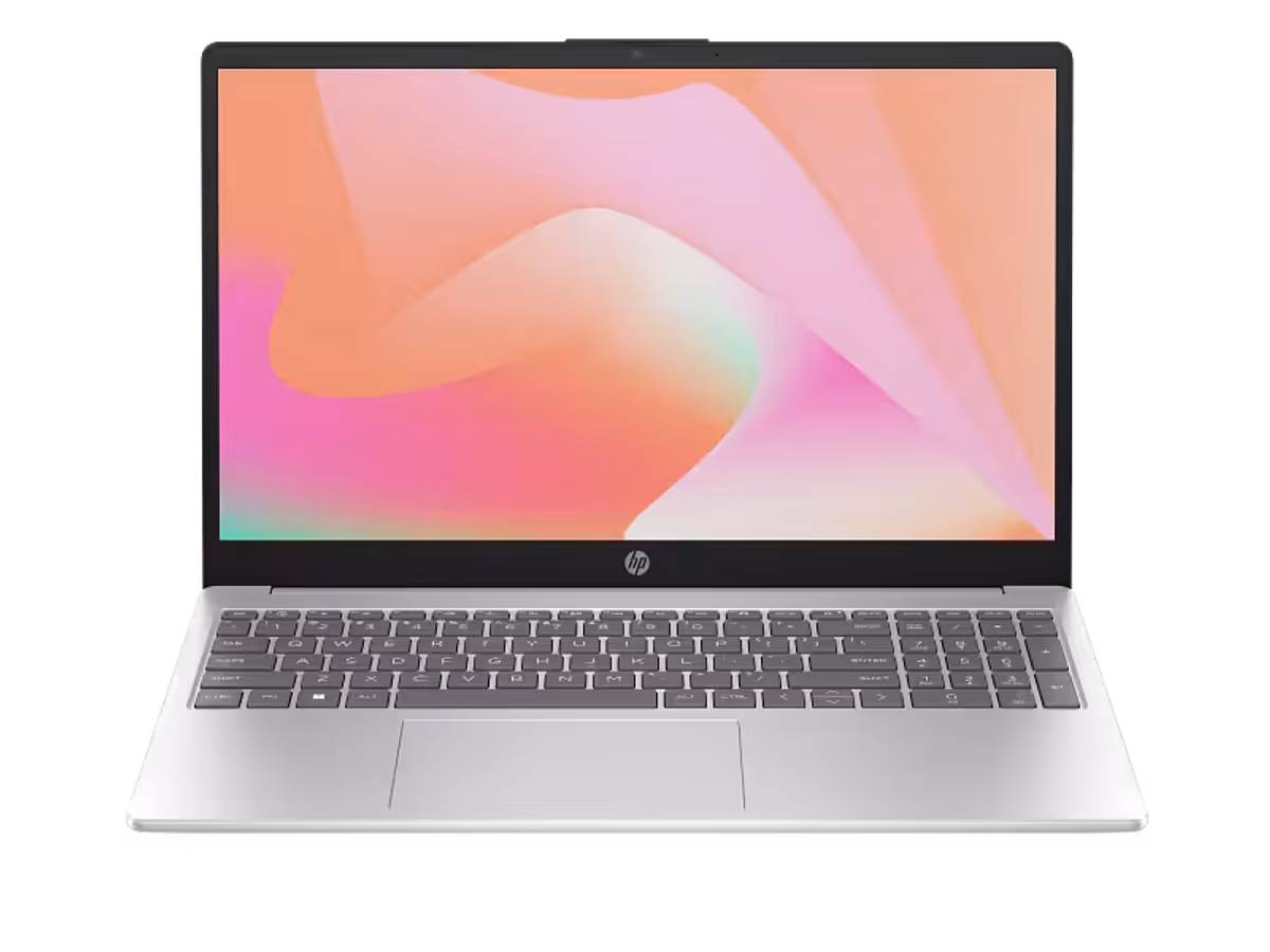 HP 15.6 inch Laptop PC showing center-facing design and webcam privacy features