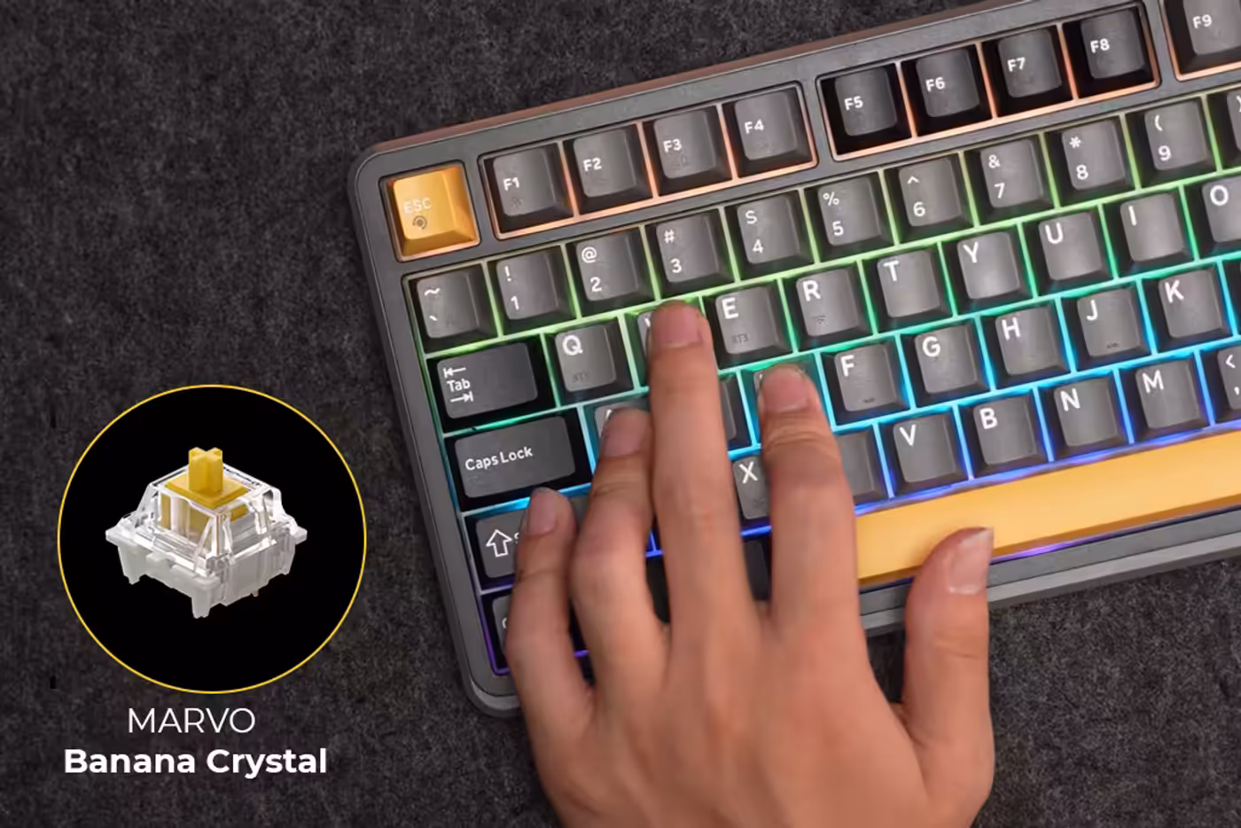 Mechanical keyboard with hot-swappable MARVO Banana Crystal linear switches