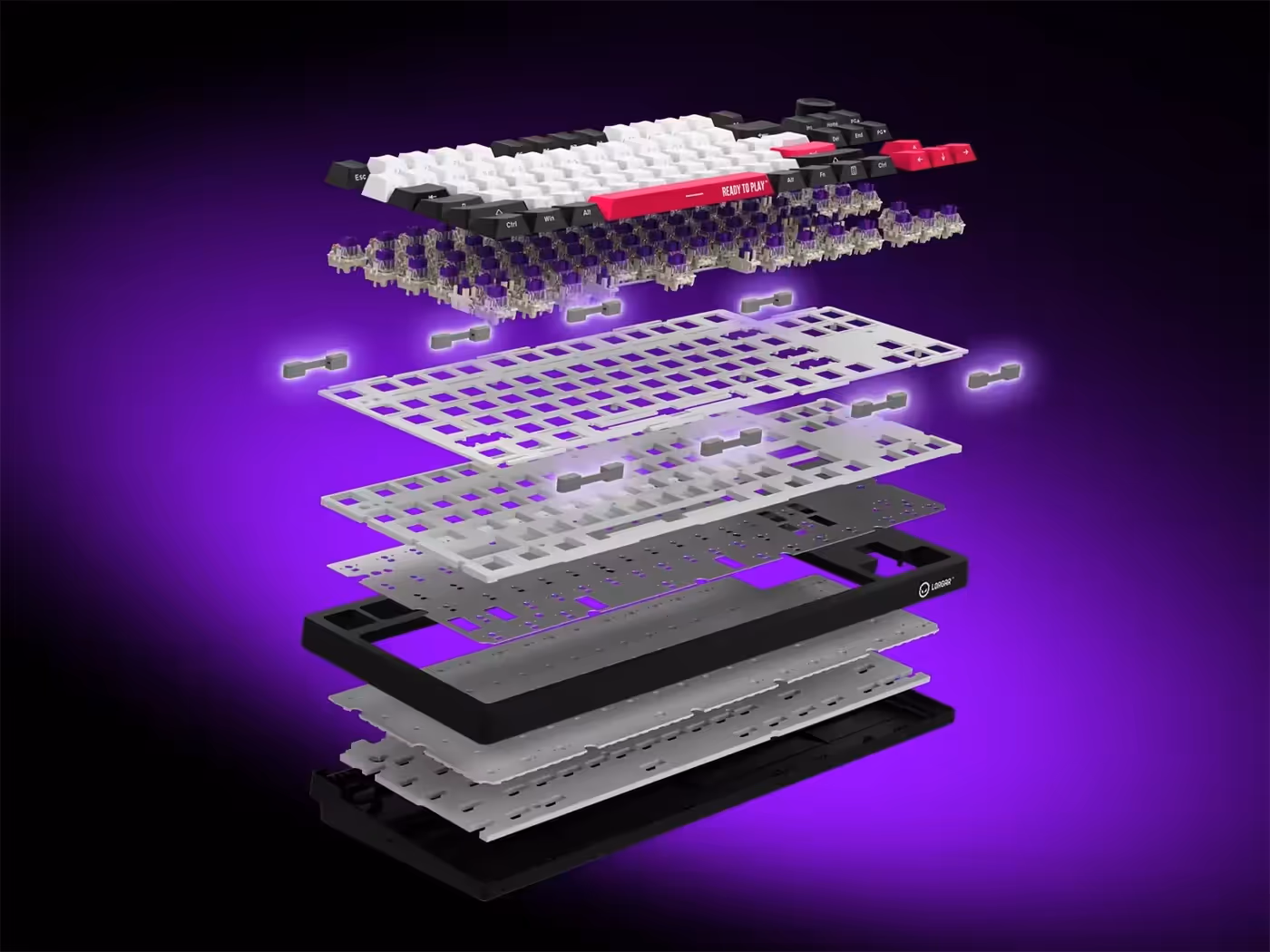 Gasket mount keyboard internal structure for sound dampening