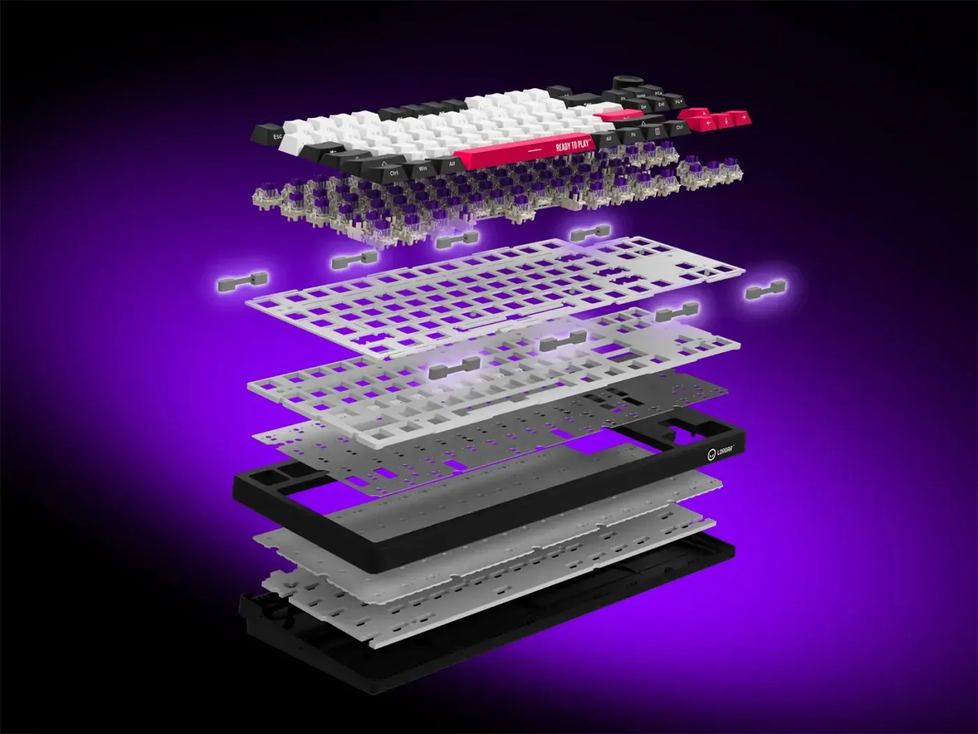 Gasket mount keyboard internal structure for sound dampening