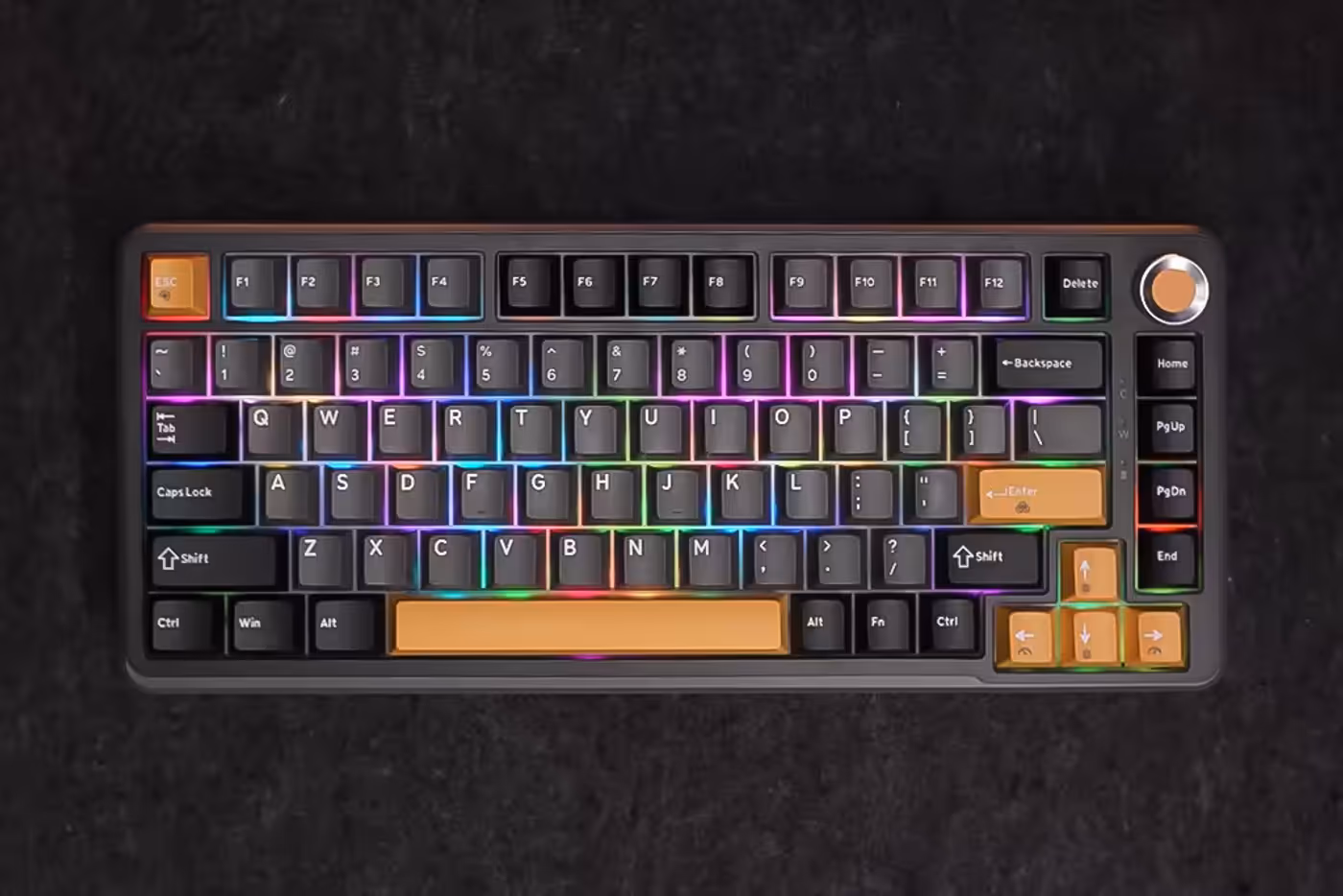 Titan 75 keyboard with vibrant south-facing RGB lighting effects
