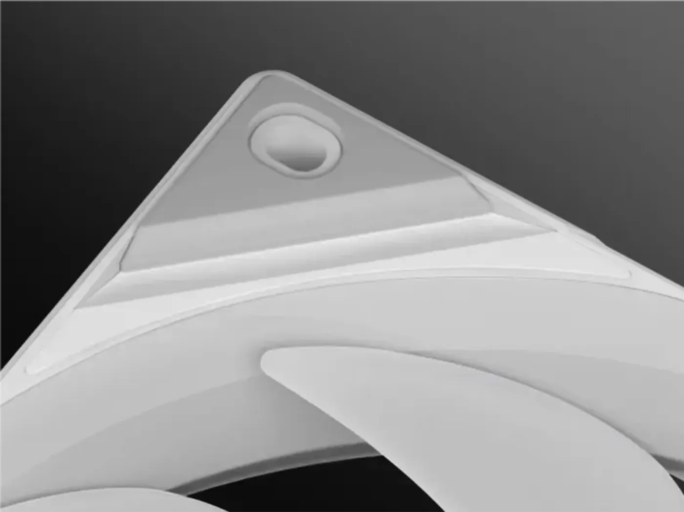 Detailed view of the oversized anti-vibration pads located on the fan corners