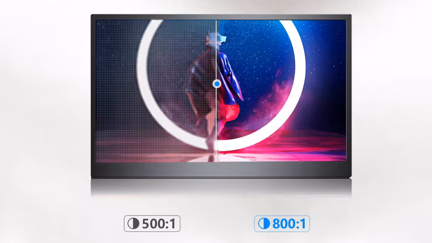 Touch screen monitor highlighting high contrast details for vibrant image quality