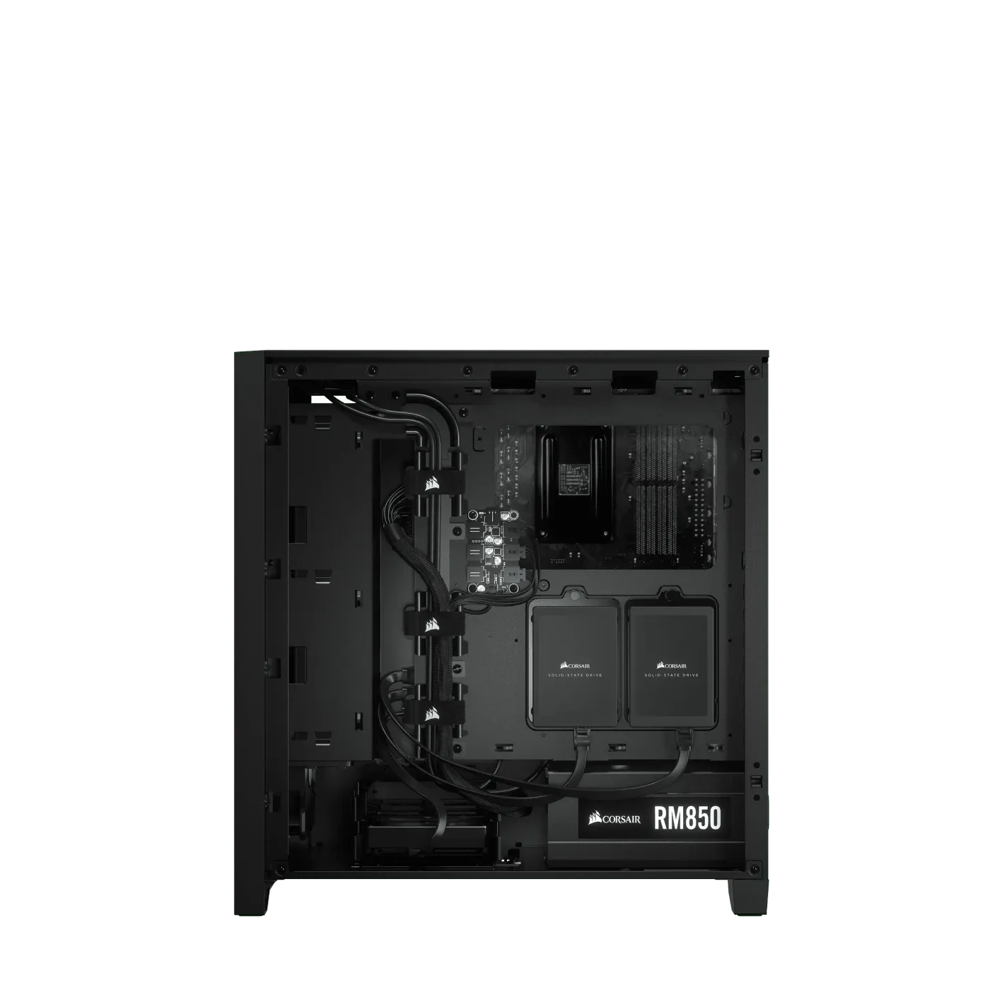 Internal view of the Corsair RapidRoute cable management system with 25mm routing space