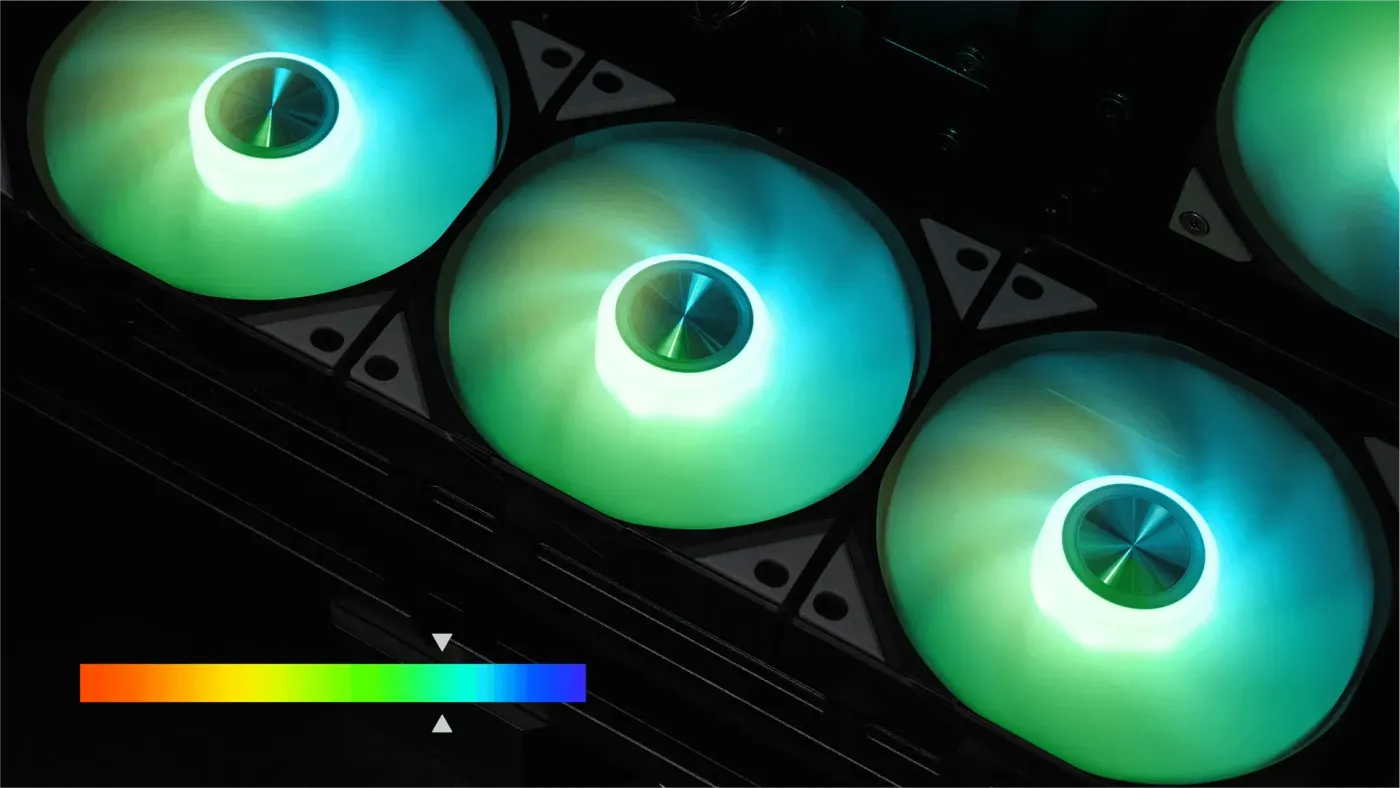 Fan showcasing customizable 8-LED Gen2 ARGB lighting effects