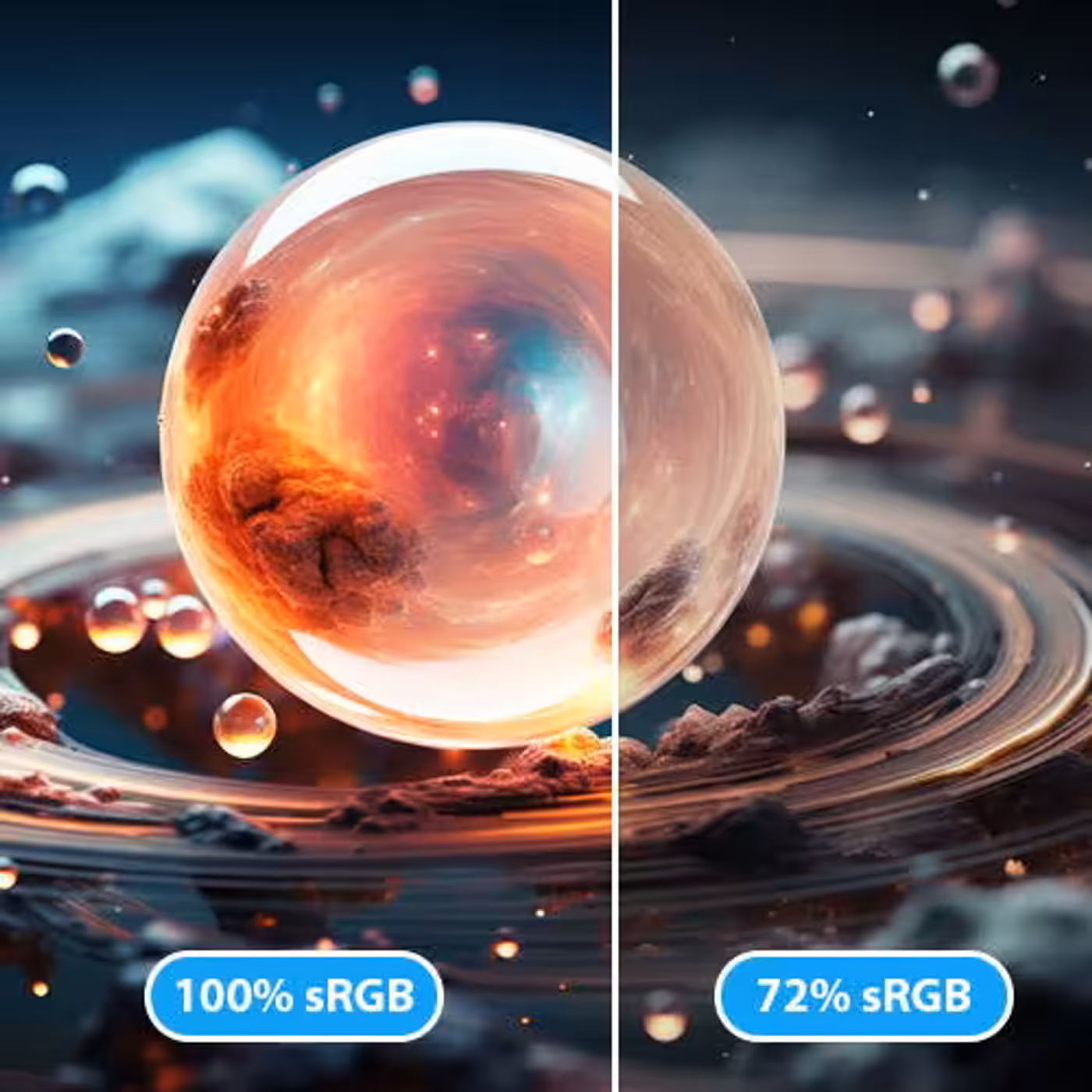 Display panel demonstrating 100% sRGB professional color accuracy