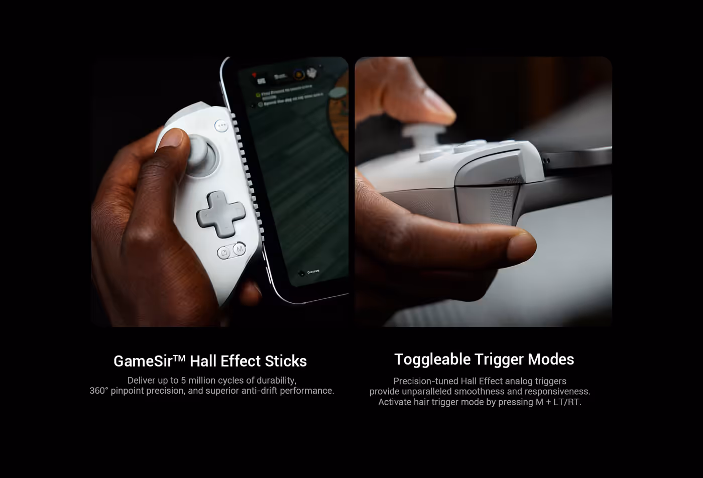 Interior view showing the dual asymmetric rumble motors in the GameSir G8+ grips