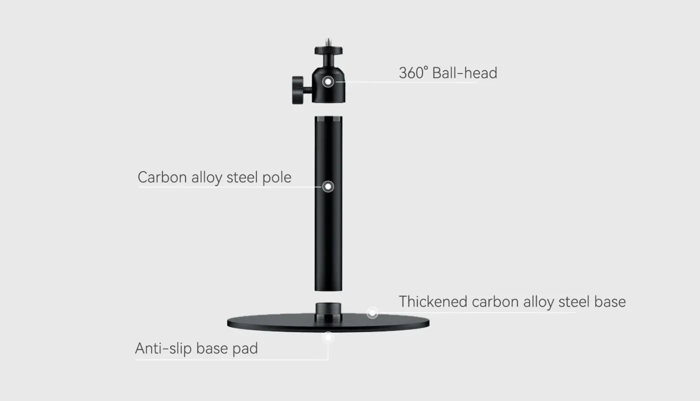 Disassembled projector mount components showing portable and space-saving design