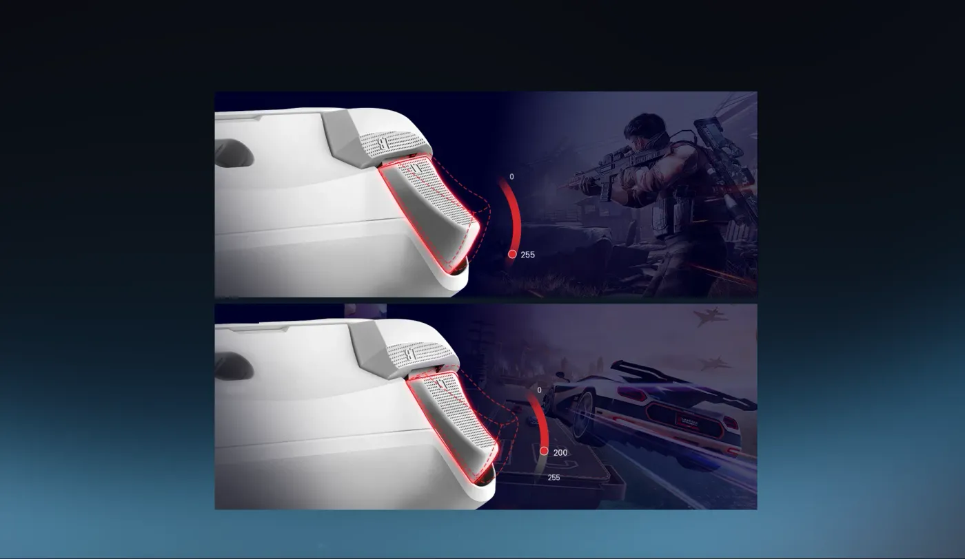 Cutaway style view showing rumble motor placement in the G7 HE grips and triggers
