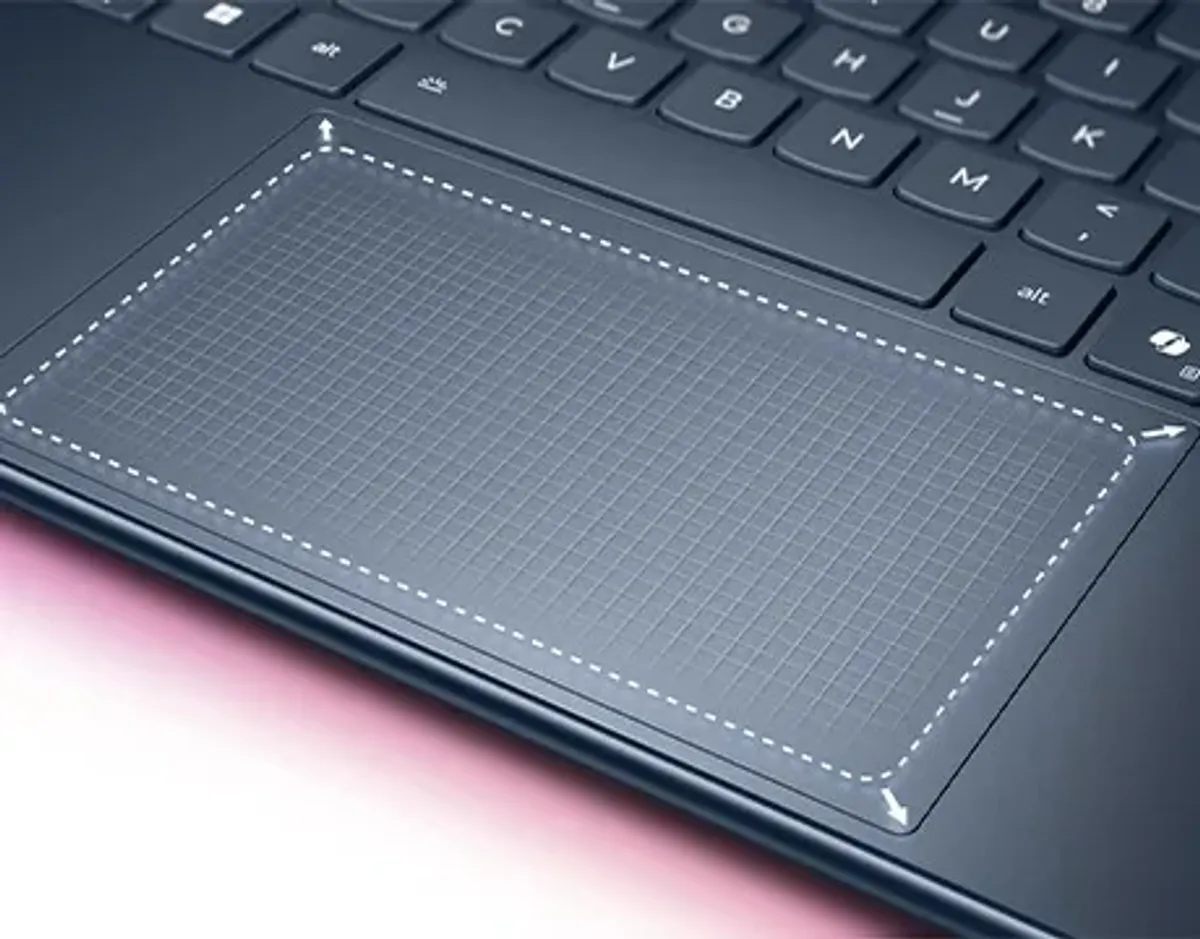 Closeup of the Premium Suite trackpad on the Yoga 9i 2-in-1 Gen 10 Aura Edition (14 Intel).