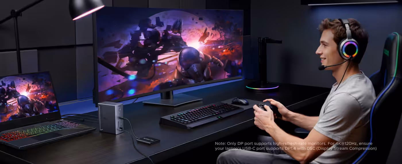 Gaming setup illustrating single 8K or 4K@120Hz display output