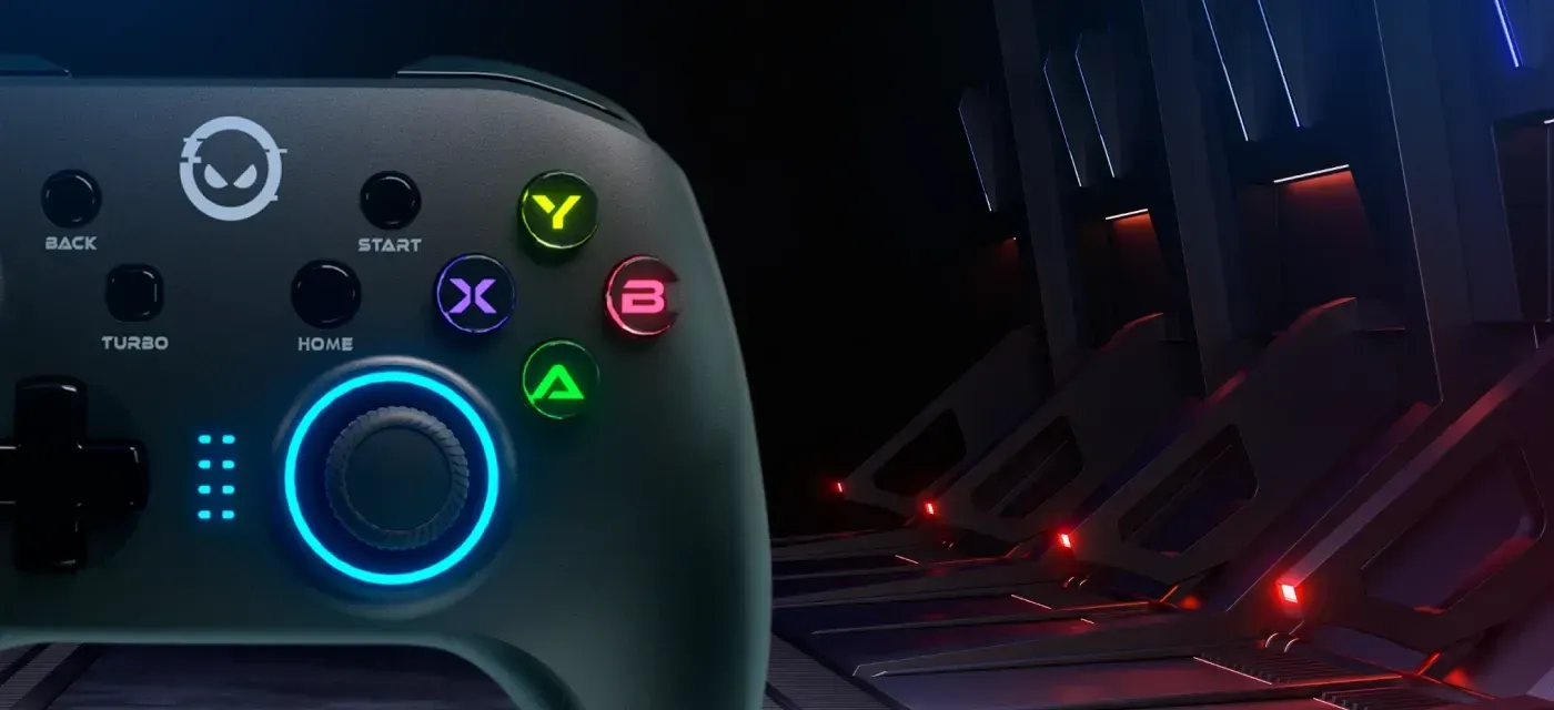 Controller with LED-backlit buttons for dark environment gaming