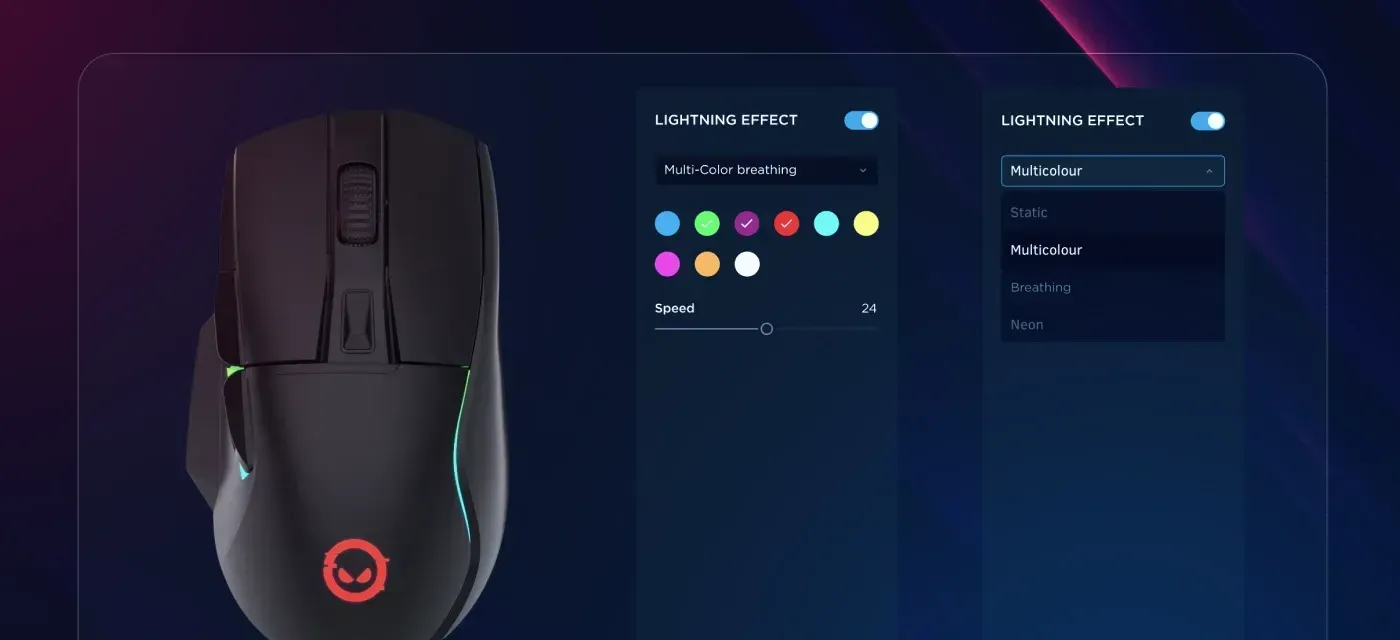 Gaming mouse displaying enhanced RGB lighting effects