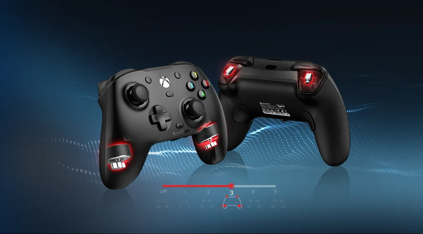 Rear of the GameSir G7 HE showing the two remappable back buttons