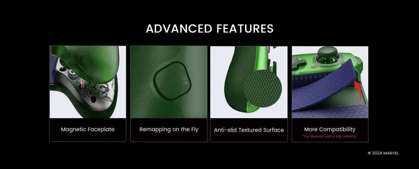 Asymmetric vibration motors inside the grips of the Hulk Edition