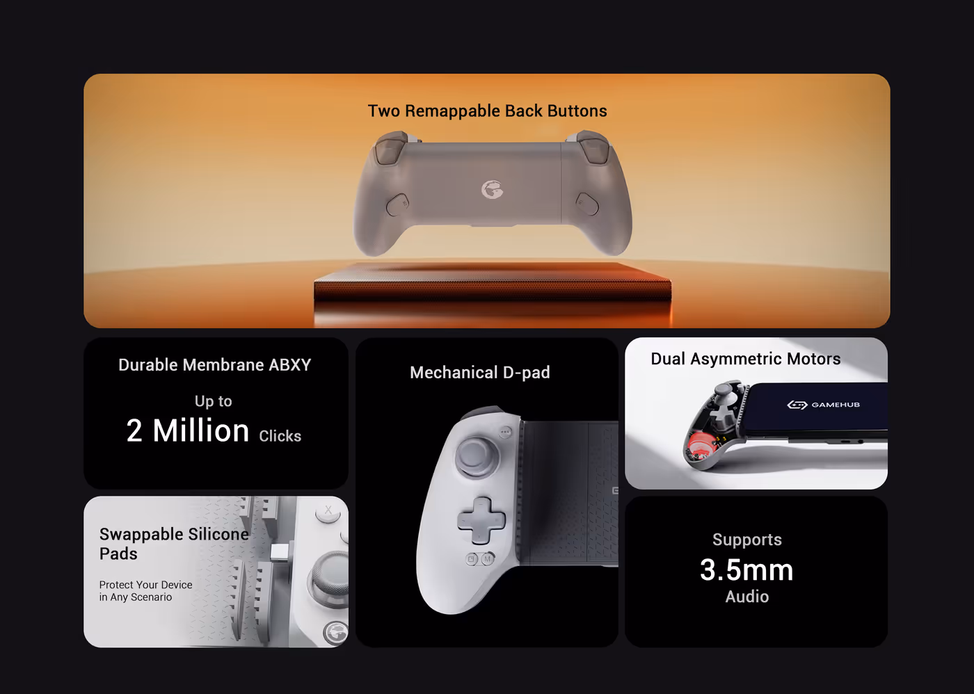 Laser-engraved textured grip surface on the GameSir G8+ controller