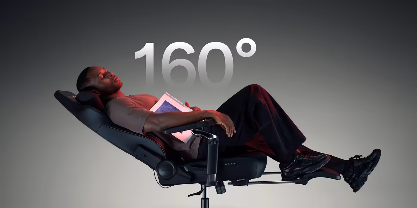 M6 Ultra 2.0 chair reclined with integrated footrest