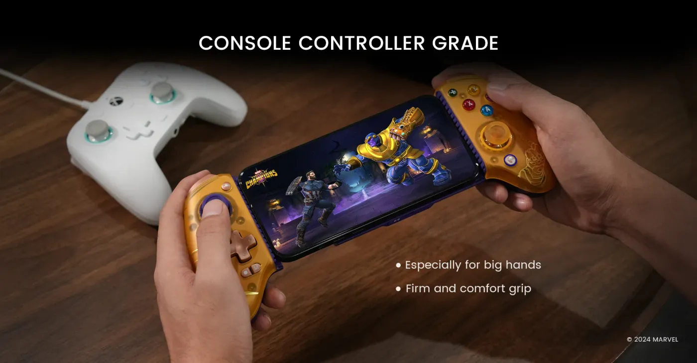 Asymmetric vibration motors in the grips of the Thanos Edition controller