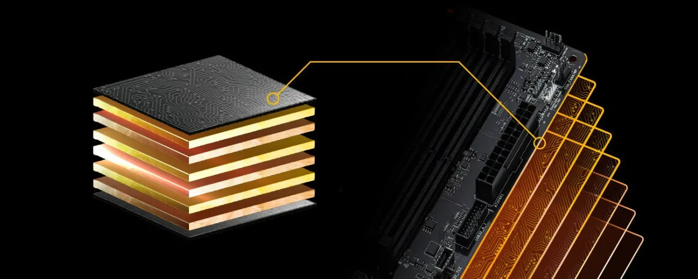 Eight-layer PCB illustration emphasizing stable signal routing and cooling