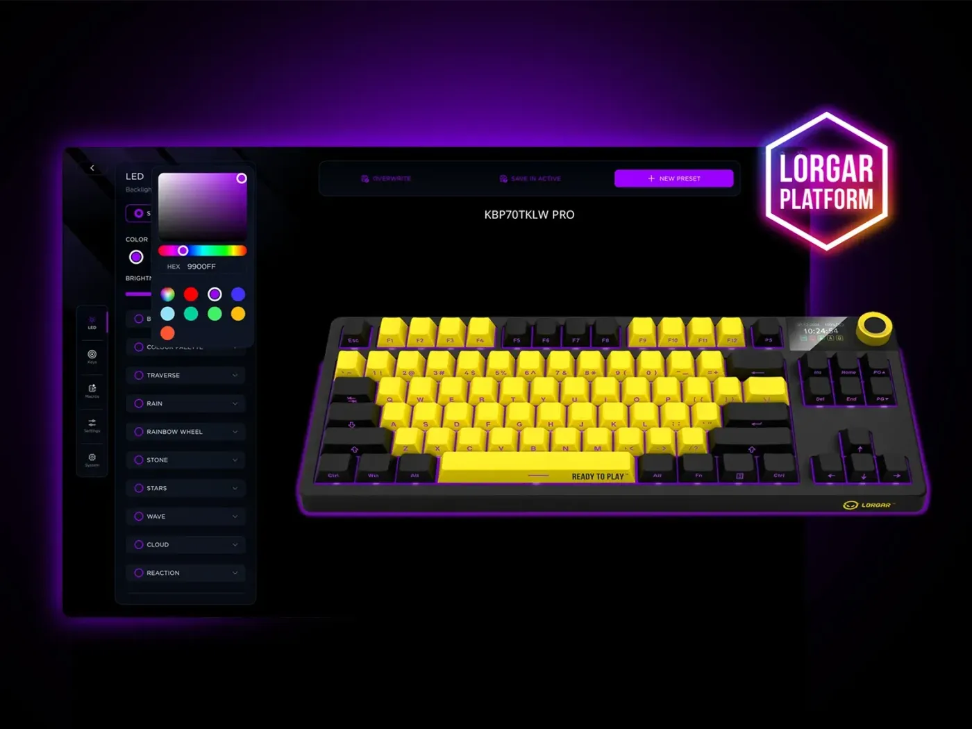 Keyboard displaying vibrant RGB lighting effects
