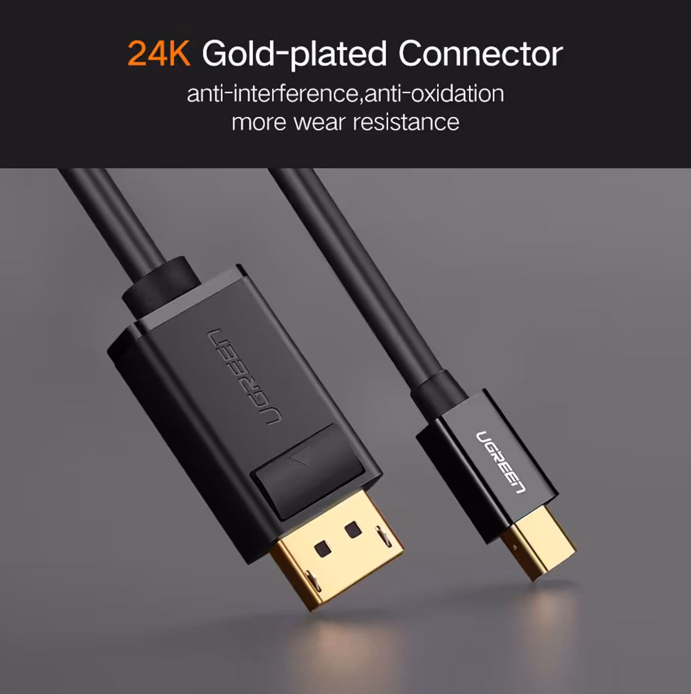 Cutaway of the UGREEN cable showing braided mesh and aluminium foil shielding