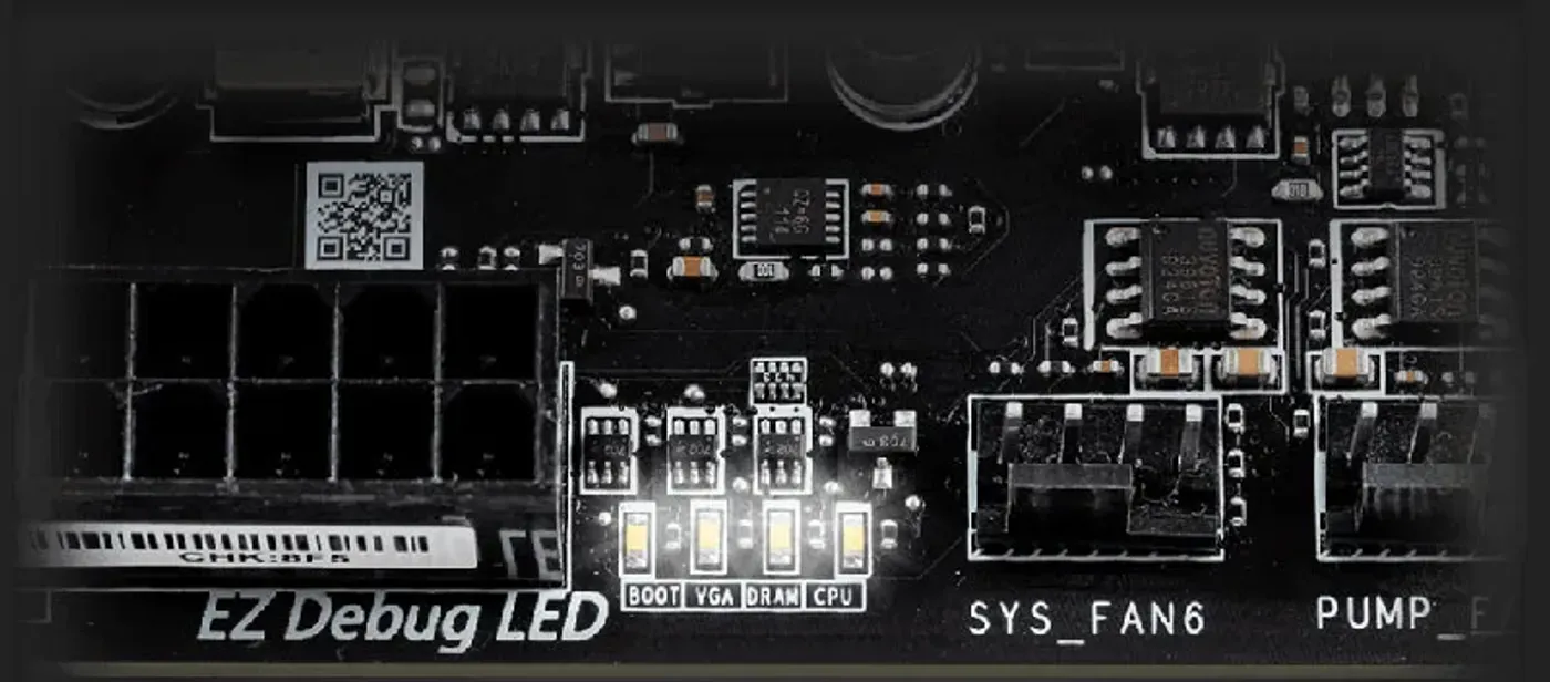 MSI EZ Debug LED feature showing component status indicator lights