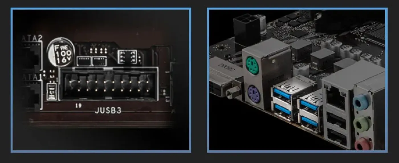 Rear I/O panel showing USB 3.2 Gen 1 connectivity options