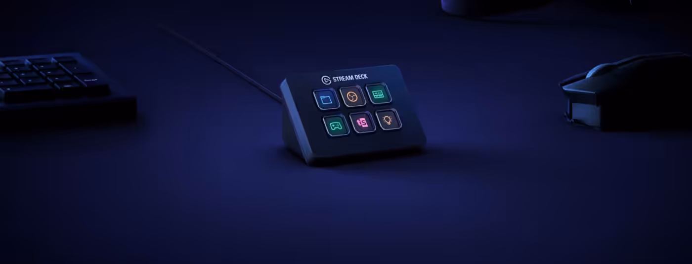 Close view of the six customisable LCD keys on the Stream Deck Mini