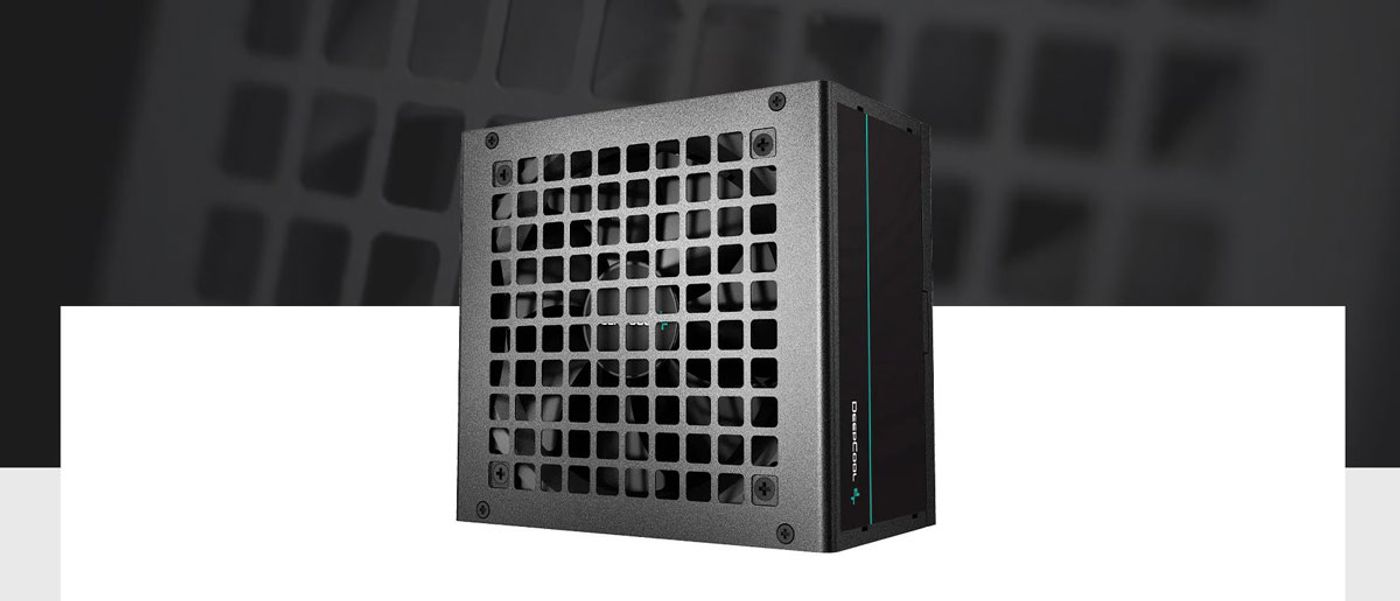 DeepCool PF750 750W power supply unit shown from the fan side