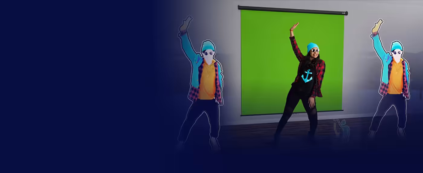 The Green Screen MT extended to its full panoramic width behind a seated presenter