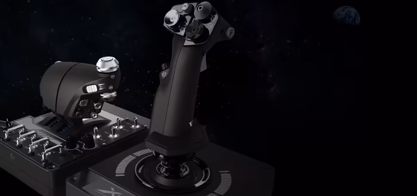 Close view of the X56 throttle unit and its dual thrust controllers