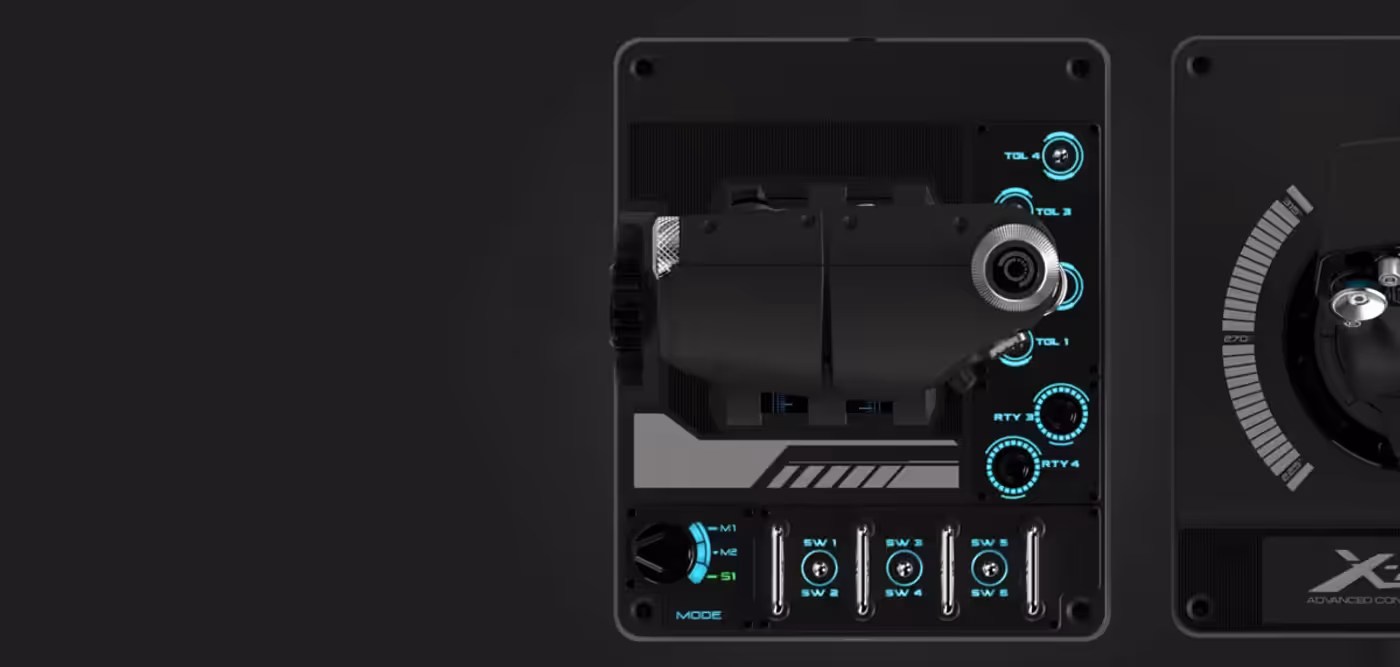 Logitech G X56 HOTAS with its customisable RGB lighting illuminated