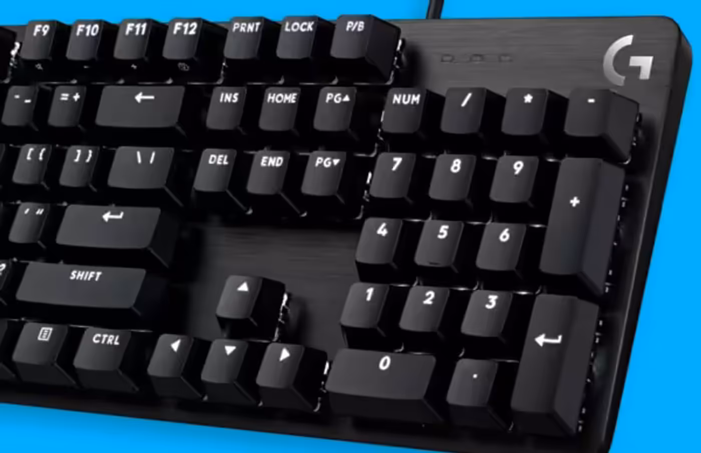 Logitech G413 SE keyboard with its white LED backlighting on
