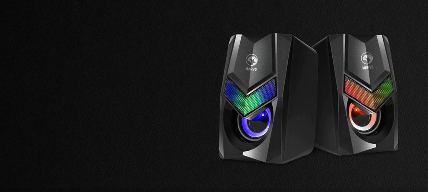 MARVO SG-118 stereo gaming speakers with vibrant RGB lighting features