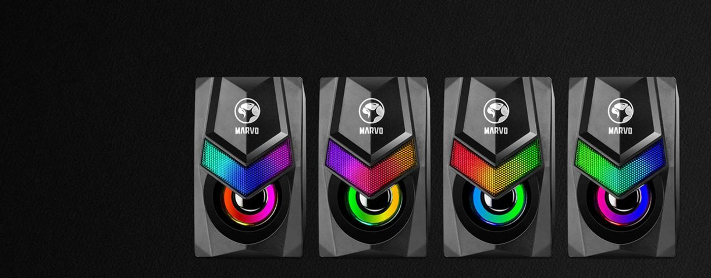 MARVO SG-118 gaming speakers featuring customizable vibrant RGB lighting