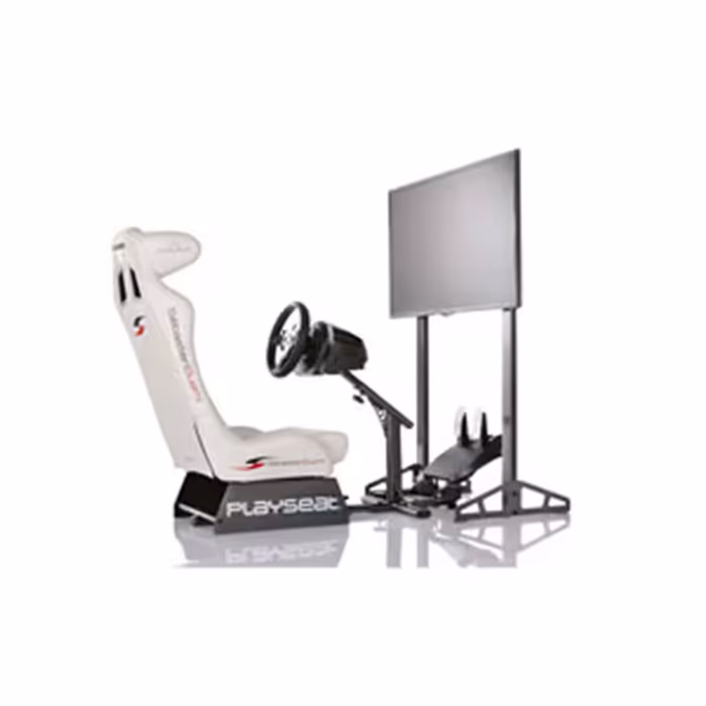 Playseat TV Stand Pro set up alongside a Playseat Evolution racing seat